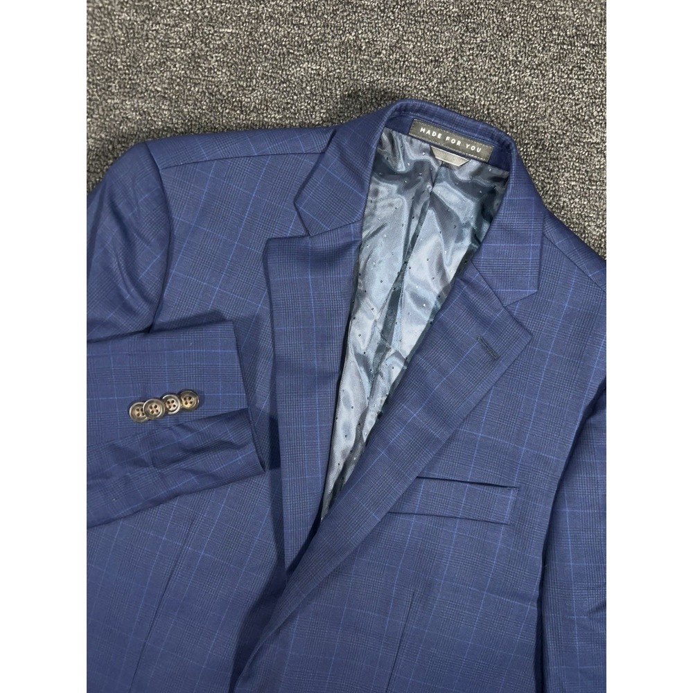 Indochino Blazer Jacket Men's 38R Blue Glen Plaid Wool Modern Sport Coat